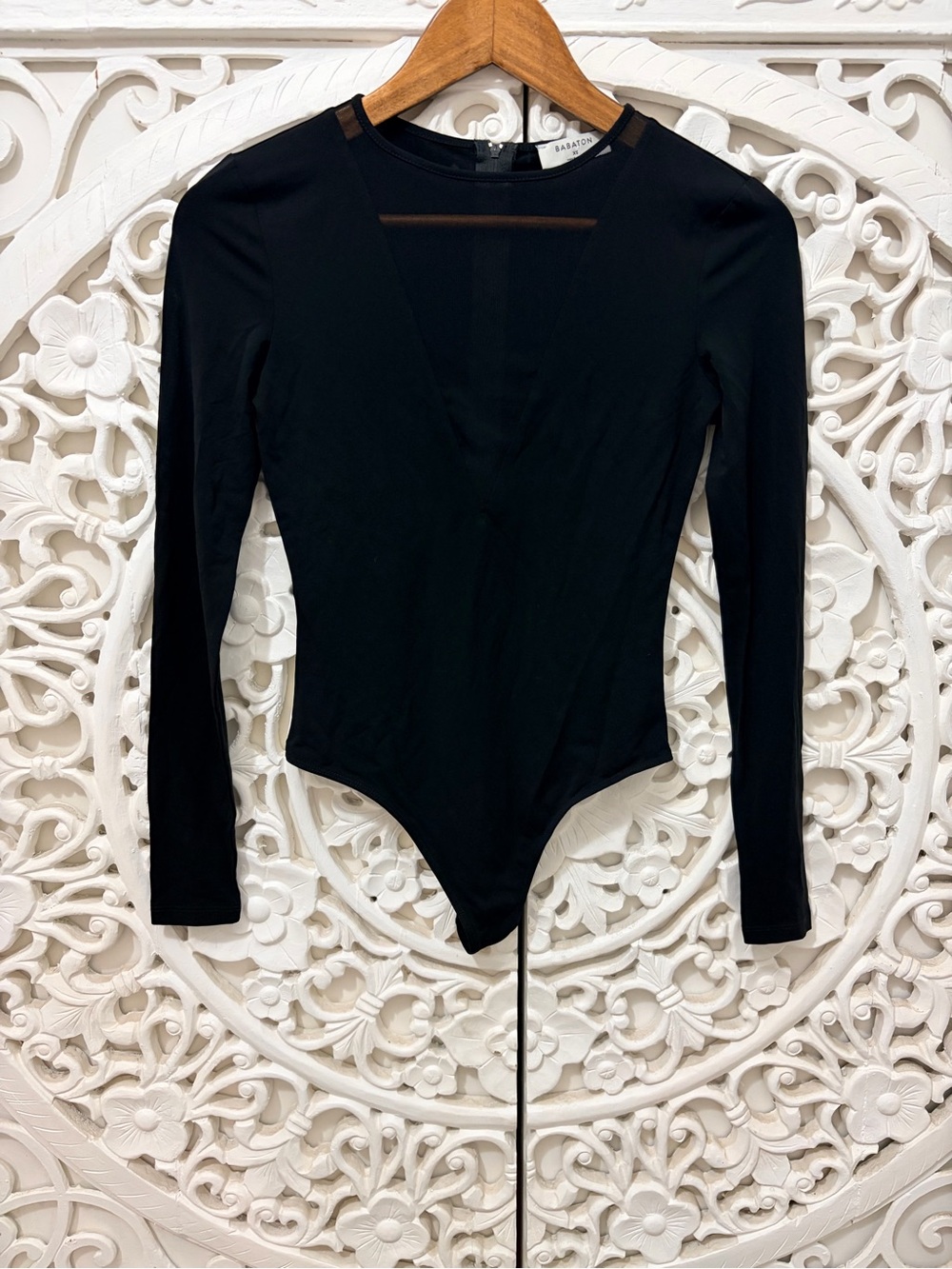 Babaton Black Mesh Insert Long Sleeve Bodysuit XS